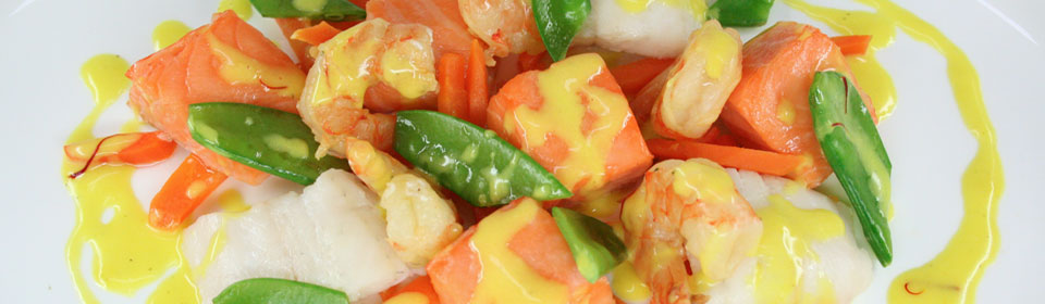 Riesengarnelen mit Lachs und Zander Riesengarnelen mit Lachs u. Zander